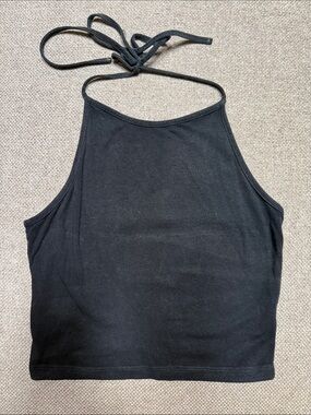 Brandy Melville Black Halter Tie-Back Crop Top